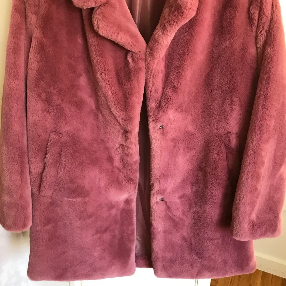 PRIMARK Faux Fur Pink Coat Oversized Teddy Jacket Women’s Size Medium - Picture 4 of 16